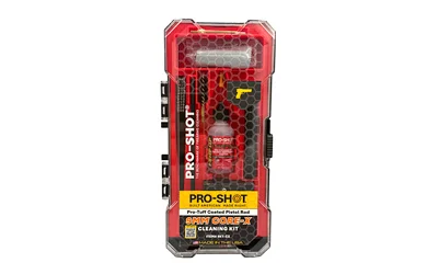 primary-11127 Pro-Shot Core X cleaning kit, front view in red and clear plastic case with cleaning tools