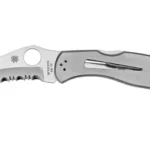 SPYDERCO HARPY stainless folding knife, right side with curved serrated blade and finger hole