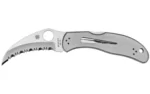 SPYDERCO HARPY stainless folding knife, right side with curved serrated blade and finger hole