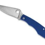 SPYDERCO GRASSHOPPER blue folding knife, side view with open silver blade and round hole