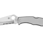 SPYDERCO ENDURA 4 STNLS COMBOEDGE, open right-side view with silver handle and partially serrated blade