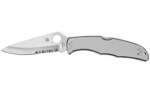 SPYDERCO ENDURA 4 STNLS COMBOEDGE, open right-side view with silver handle and partially serrated blade