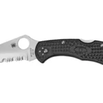 Spyderco Delica4 folding knife, open left-side view with silver blade and black textured handle