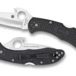 Spyderco Delica4 Emerson Opener, black folding knife shown open and closed from right side