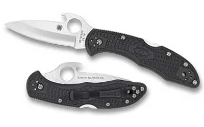 primary-11151 Spyderco Delica4 Emerson Opener, black folding knife shown open and closed from right side
