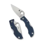 SPYDERCO LADYBUG 3 LTWT blue, open and closed views with silver blade and round thumb hole
