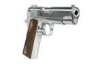 TISAS 1911 Desperado silver pistol with brown grip panels, angled front-right view