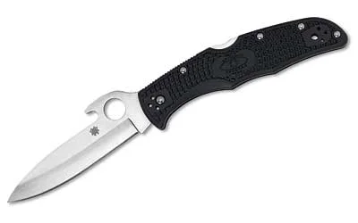 primary-11165 SPYDERCO ENDURA 4 EMERSON OPENER open knife side view with silver blade and black textured handle