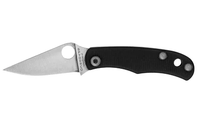 SPYDERCO BUG G-10 open knife side view with silver blade, thumb hole and curved black handle