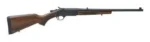 Henry Singleshot Rifle with brown wood stock and black barrel, right-facing side view