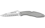 Spyderco Police Stainless SpyderEdge silver folding knife, left side open with serrated blade