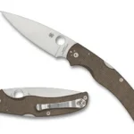 SPYDERCO NATIVE CHIEF brown folding knife shown open and closed with silver blade and pocket clip