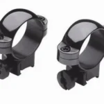 Burris Deluxe Solid Steel .22 Rings, pair of matte black scope rings in angled view