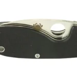 SPYDERCO EFFICIENT G-10 SATIN PLAIN closed black folding knife, side view with silver hardware