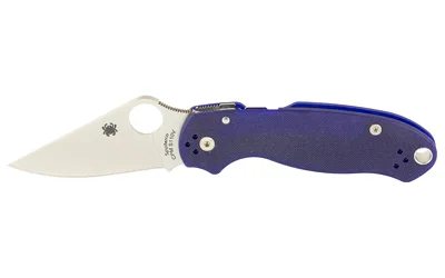 SPYDERCO PARA 3 G-10 DARK BLUE open folding knife, side view with silver blade and blue handle