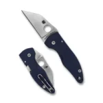 SPYDERCO MICROJIMBO G10 BLUE blue folding knife shown open and closed with silver blade