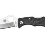 SPYDERCO LADYBUG3 BLACK FRN PLAIN open folding knife, side view with silver blade and black handle