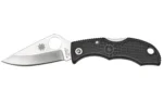 SPYDERCO LADYBUG3 BLACK FRN PLAIN open folding knife, side view with silver blade and black handle