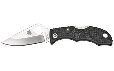 SPYDERCO LADYBUG3 BLACK FRN PLAIN open folding knife, side view with silver blade and black handle