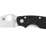 SPYDERCO CAT, open folding knife with black textured handle, silver plain blade and pocket clip