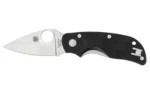 SPYDERCO CAT, open folding knife with black textured handle, silver plain blade and pocket clip