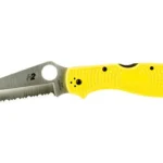 SPYDERCO STRETCH 2 XL LW, open folding knife with yellow handle and serrated silver blade