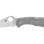 SPYDERCO DELICA4 FFG PLAINEDGE GREY open left-side view with grey textured handle and silver blade