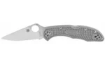 SPYDERCO DELICA4 FFG PLAINEDGE GREY open left-side view with grey textured handle and silver blade