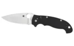 SPYDERCO MANIX 2 XL BLK G10 PLNEDGE open folding knife with silver blade and black handle, side view