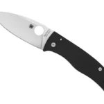 SPYDERCO BODACIOUS, open folding knife with silver blade, round thumb hole and black handle