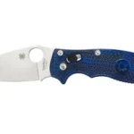 Spyderco Manix2 open folding knife with blue textured handle, shown from the side