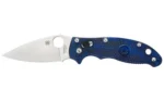 Spyderco Manix2 open folding knife with blue textured handle, shown from the side