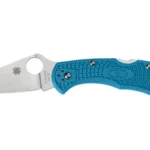 Spyderco Delica 4 Lightweight Blue, open folding knife with silver blade and blue handle
