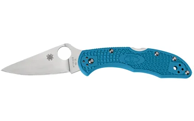 Spyderco Delica 4 Lightweight Blue, open folding knife with silver blade and blue handle