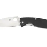 Spyderco Resilience, right-side view with satin blade, round hole and black handle