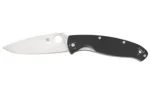 Spyderco Resilience, right-side view with satin blade, round hole and black handle