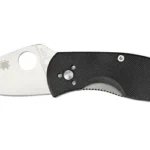 Spyderco Ambitious, right-side view with satin blade, round hole and textured black handle