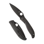 SPYDERCO MANTRA 4 G-10 3.34" BLK black folding knife shown open and closed with round blade hole