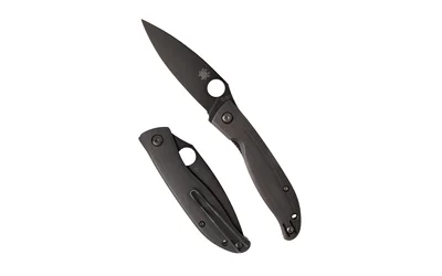 primary-11250 SPYDERCO MANTRA 4 G-10 3.34" BLK black folding knife shown open and closed with round blade hole