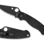 SPYDERCO PARA MILITARY 2 SALT black folding knife shown open and closed with textured handle