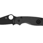 SPYDERCO PARA MILITARY 2 LW black folding knife, right-side view open with textured handle