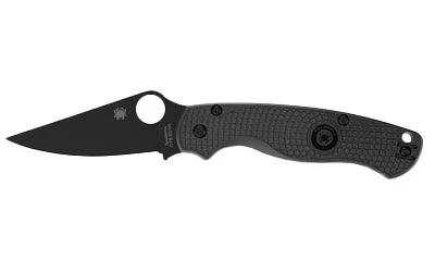 SPYDERCO PARA MILITARY 2 LW black folding knife, right-side view open with textured handle