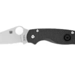 SPYDERCO PARA MILITARY 2 LW BLK/SLV open folding knife, side view with silver blade and black handle
