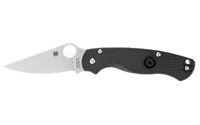 primary-11255 SPYDERCO PARA MILITARY 2 LW BLK/SLV open folding knife, side view with silver blade and black handle