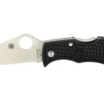 SPYDERCO MANBUG BLACK FRN PLAIN open folding knife with silver blade and textured black handle