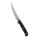 Spyderco Shelter Cove, angled view of silver blade and black handle with three fasteners
