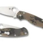 SPYDERCO PARA MILITARY 2 PLAIN folding knife shown open and closed with camouflage handle