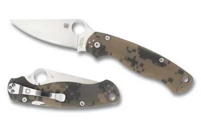 primary-11260 SPYDERCO PARA MILITARY 2 PLAIN folding knife shown open and closed with camouflage handle
