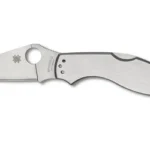 SPYDERCO UPTERN 2.82 SS SILVER, right side view open with silver blade, round hole and metal handle