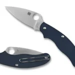 Spyderco UK Penknife G-10 2.95in Blue, blue folding knife shown open and closed